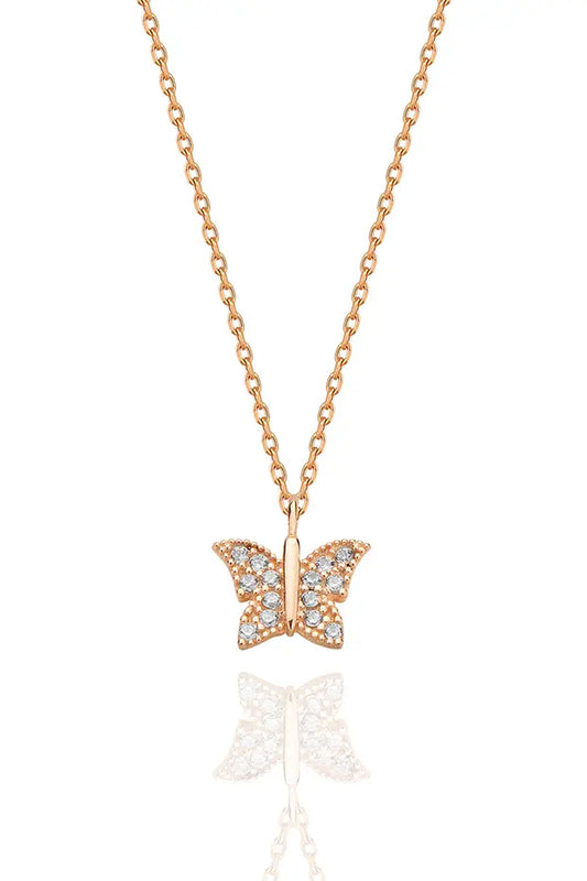 925 Sterling Silver Rose Gold Butterfly Necklace for Women Elegant Dainty Pendant Jewelry Gift