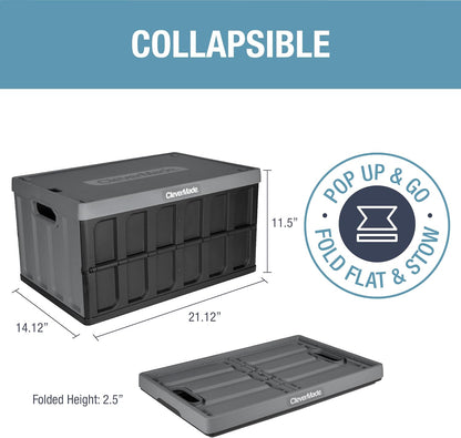 Collapsible Storage Bins with Lids- Charcoal 3 Pack 46L - Plastic Containers Stackable Organization Crates Home Closet Space-Saving Durable
