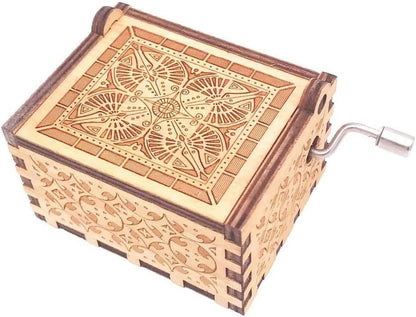 Music Box Hand Crank Musical Box Antique Engraved Carved Crafts,Play Song of Storms,Brown