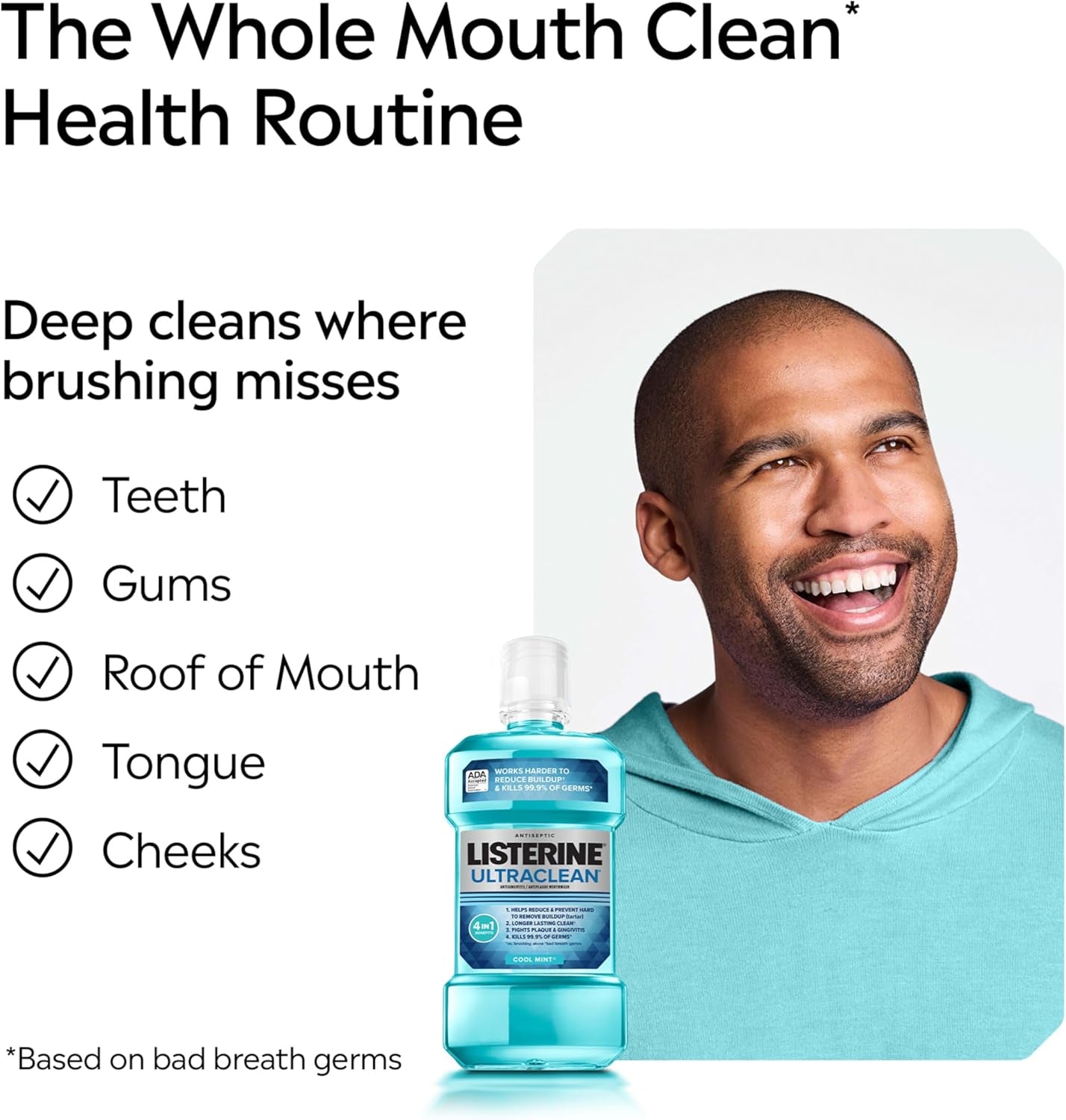 Ultraclean Oral Care Antiseptic Mouthwash, Everfresh Technology to Help Fight Bad Breath, Gingivitis, Plaque & Tartar, Ada-Accepted Tartar Control Oral Rinse, Cool Mint, 1 L