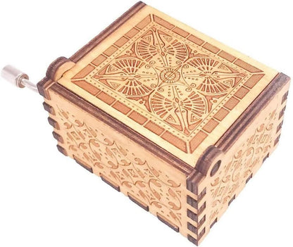 Music Box Hand Crank Musical Box Antique Engraved Carved Crafts,Play Song of Storms,Brown