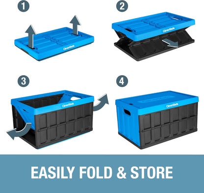 Collapsible Storage Bins with Lids- Charcoal 3 Pack 46L - Plastic Containers Stackable Organization Crates Home Closet Space-Saving Durable