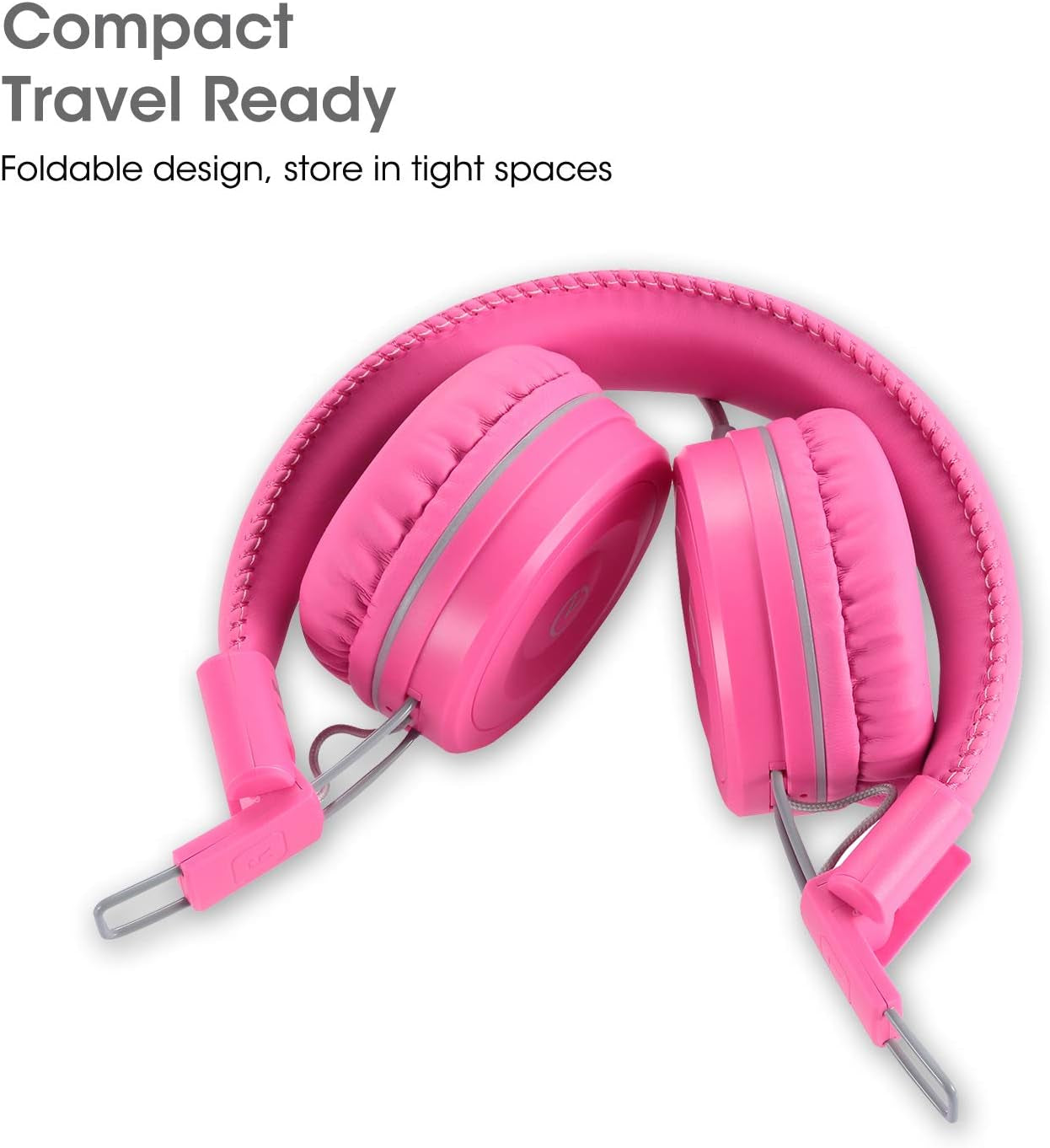 Kids Headphones K22 Foldable Stereo Tangle-Free 5Ft Long Cord 3.5Mm Jack Plugin Wired On-Ear Headset for Ipad/Amazon Kindle Fire/Girls/School/Laptop/Travel/Plane/Tablet Flamingopink