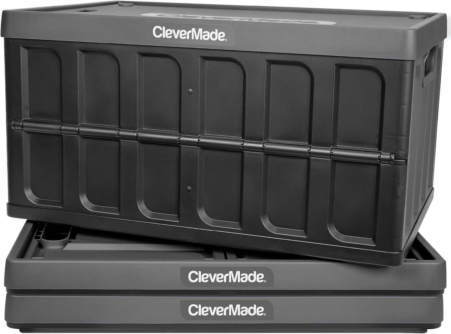 Collapsible Storage Bins with Lids- Charcoal 3 Pack 46L - Plastic Containers Stackable Organization Crates Home Closet Space-Saving Durable