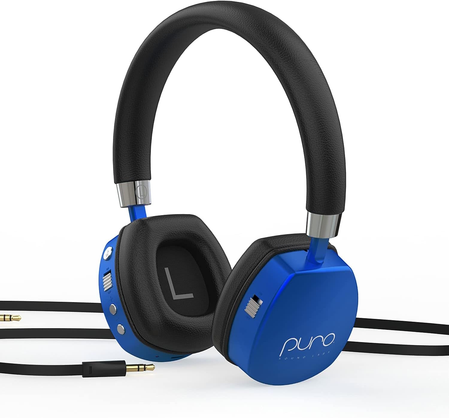 Puroquiets Volume Limited On-Ear Active Noise Cancelling Bluetooth Headphones – Lightweight Headphones for Kids with Built-In Microphone – Safer Sound Studio-Grade Quality (Dark Blue)